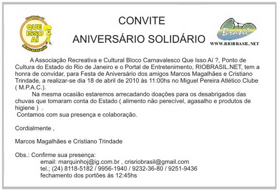 ANIVERS�RIO SOLID�RIO DE  CRISTIANO TRIN