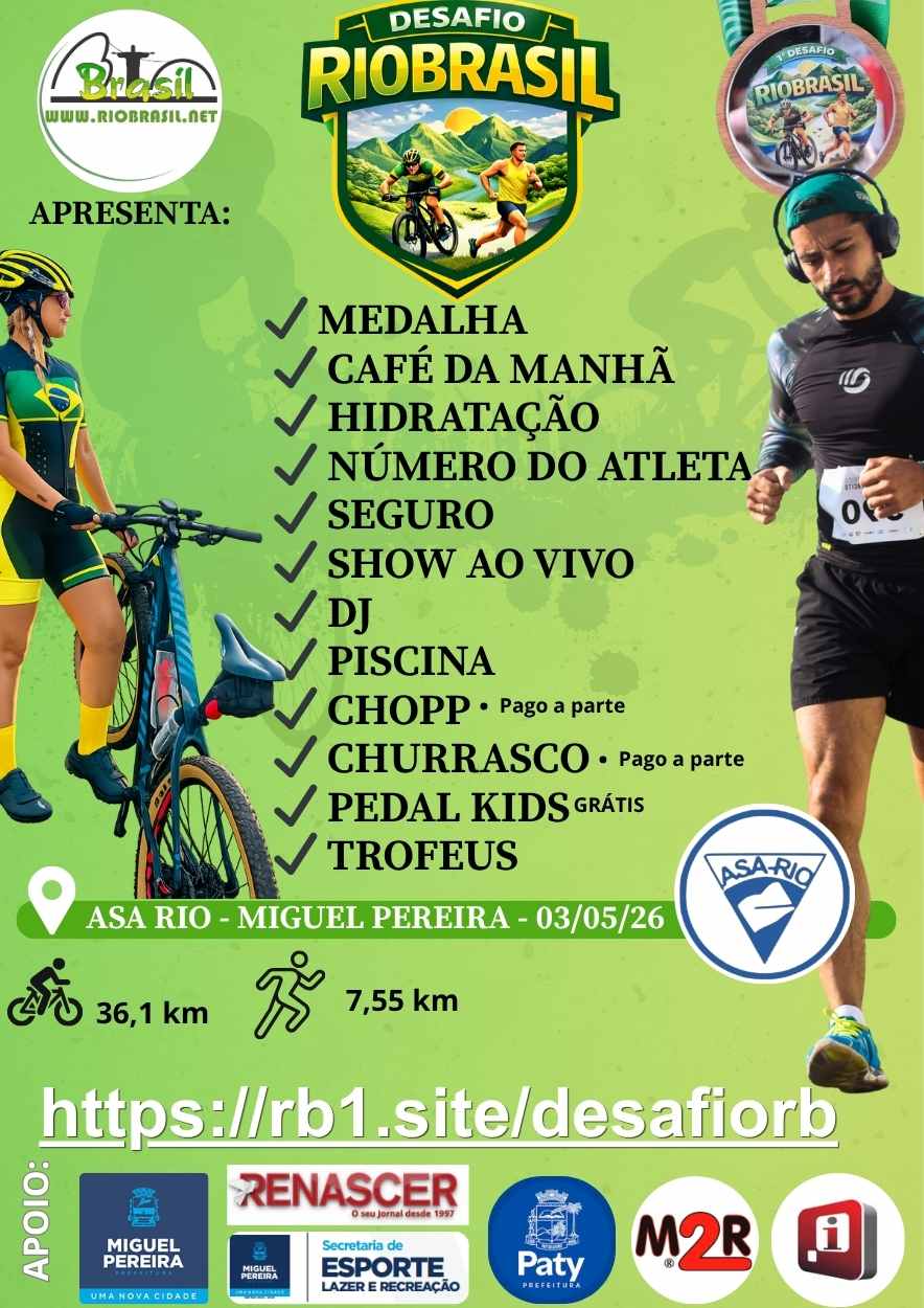 Desafio RioBrasil reúne ciclistas e corredores em evento inédito em Miguel Pereira passando por Paty do Alferes
